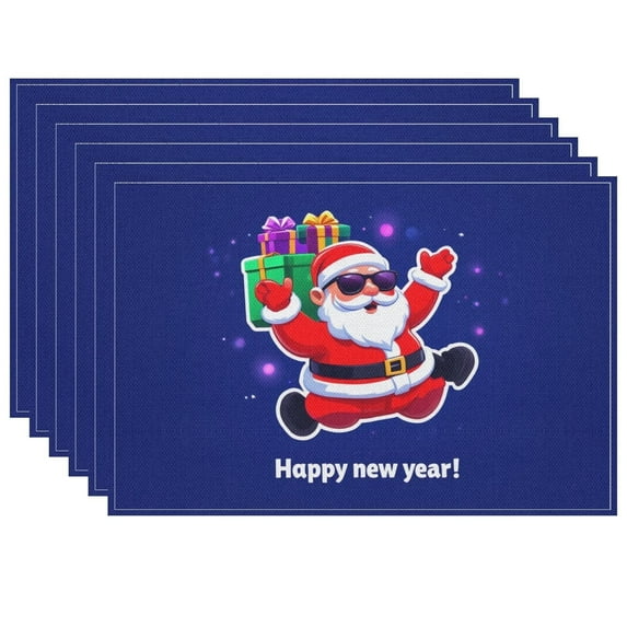 Christmas Placemat - Santa Claus with Glasses and Hat Stylish Santa Claus Durable Modern Christmas Decor Cartoon Style Christmas Ornaments - 17.7x13inch