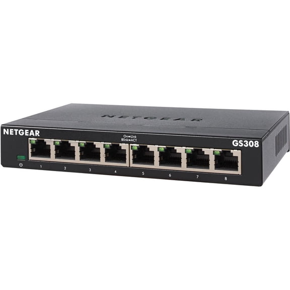NETGEAR 8-Port Gigabit Ethernet Unmanaged Switch (GS308) - Home Network Hub, Office Ethernet Splitter, Plug-and-Play, Silent Operation, Desktop or Wall Mount