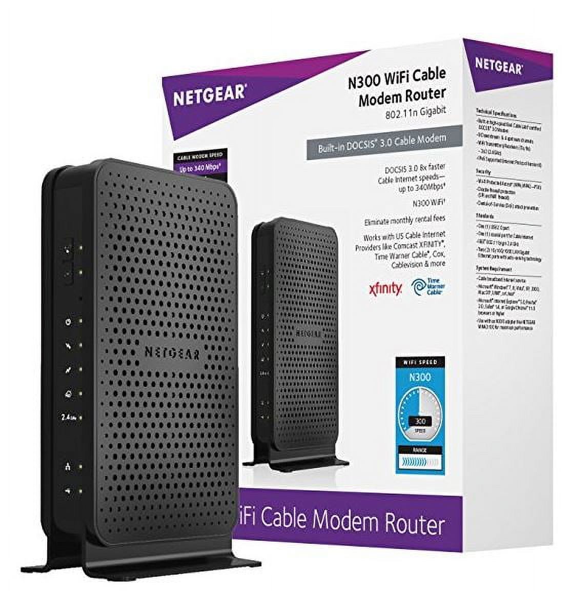 NETGEAR N300 (8x4) WiFi Cable Modem Router Combo C3000, DOCSIS 3.0 | Certified for Xfinity by Comcast, Spectrum, COX & more (C3000) - image 1 of 4