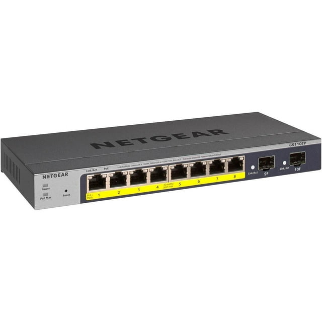 NETGEAR ProSAFE 8-port Gigabit PoE Smart Managed Switch with 2 Gigabit Fiber SFP, Black