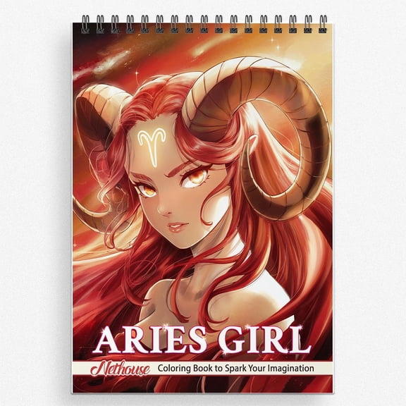 NETHOUSE Aries Girl Coloring Book For Adults Relaxation & Stress Relief, 30 Coloring Pages of Aries Girls, Zodiac Signs, Fiery Symbols, and Dynamic Astrological Designs