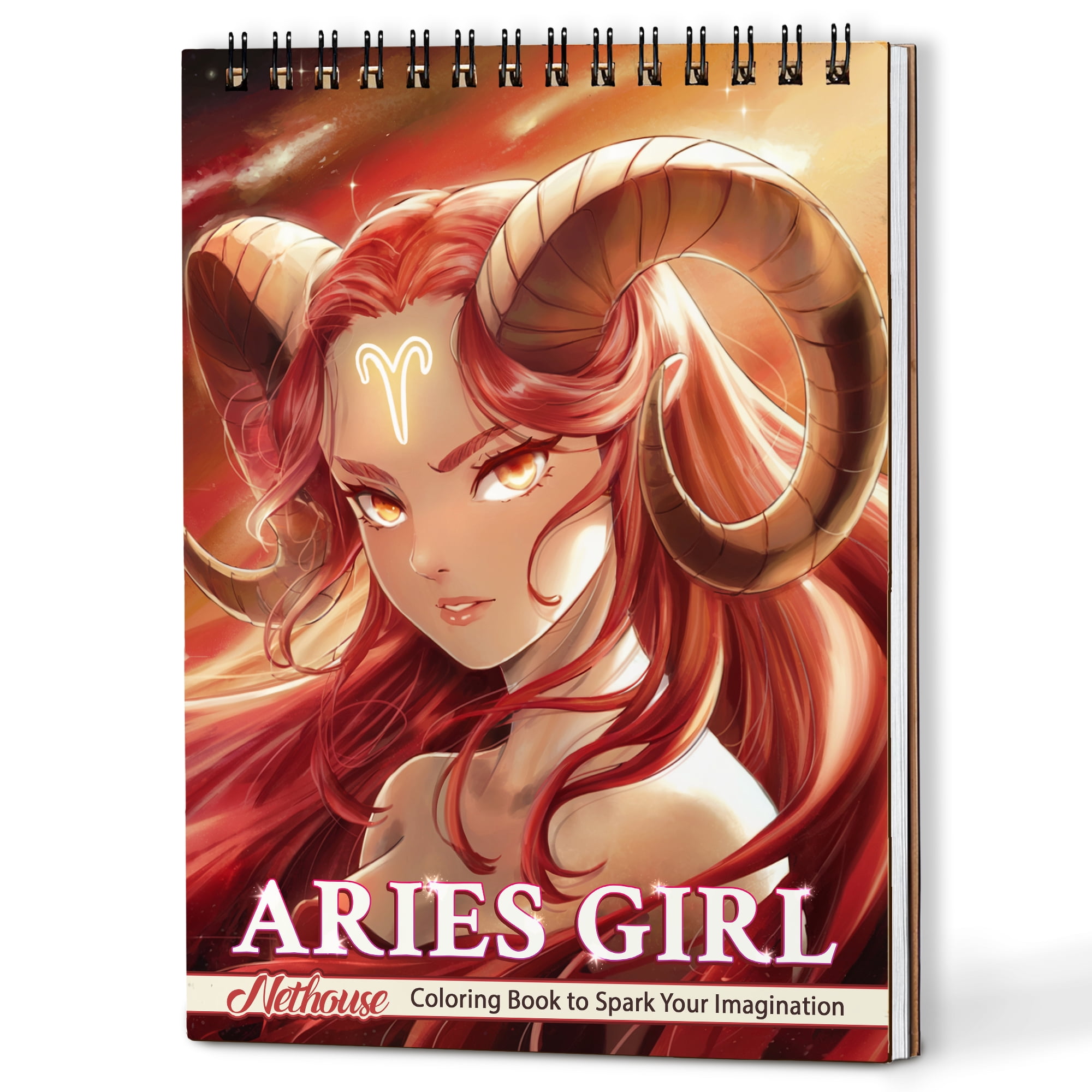NETHOUSE Aries Girl Coloring Book Spiral Bound for Adults, A5 Wooden ...