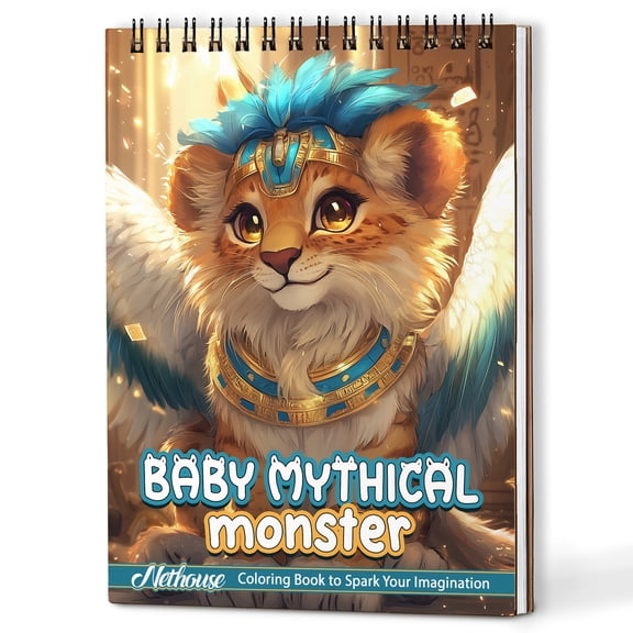 NETHOUSE Baby Mythical Monster Coloring Book Spiral Bound for Adults, A5 Wooden Cover, 30 Little Legendary Creature Coloring Pages of Wonderful Lands for Stress Relief and Relaxation