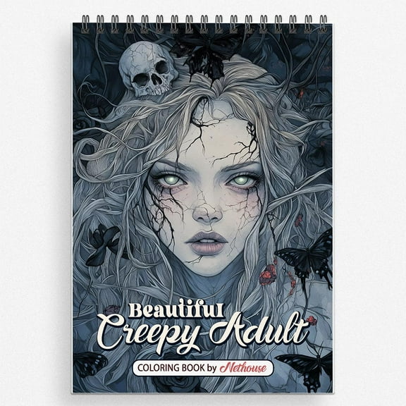 NETHOUSE Beautiful Creepy Adult Coloring Book For Adults Relaxation & Stress Relief, 30 Coloring Pages of Beautiful Creepy Adults, Gothic Styles, and Mysterious Dark Themes