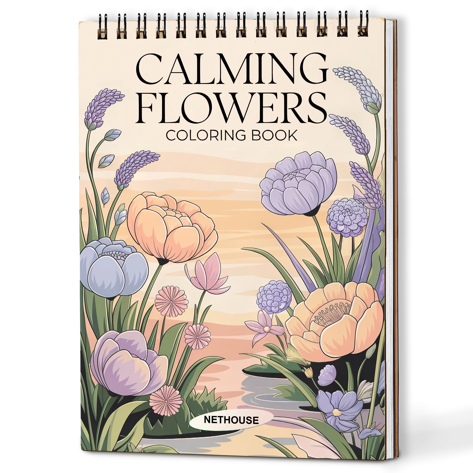 NETHOUSE Calming Flowers Spiral Coloring Book for Adults Relaxation ...
