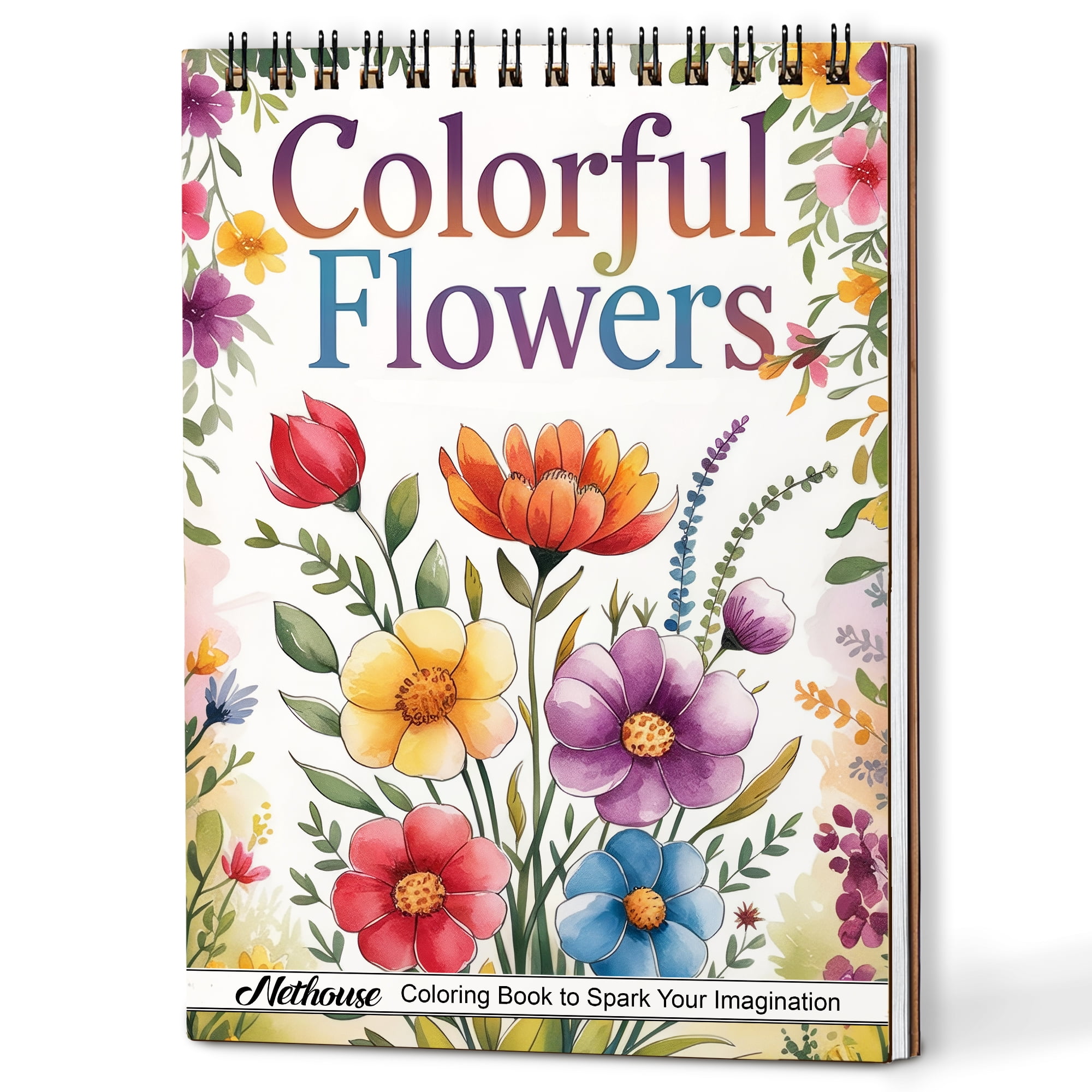 NETHOUSE Colorful Flowers Spiral Coloring Book for Adults Relaxation ...