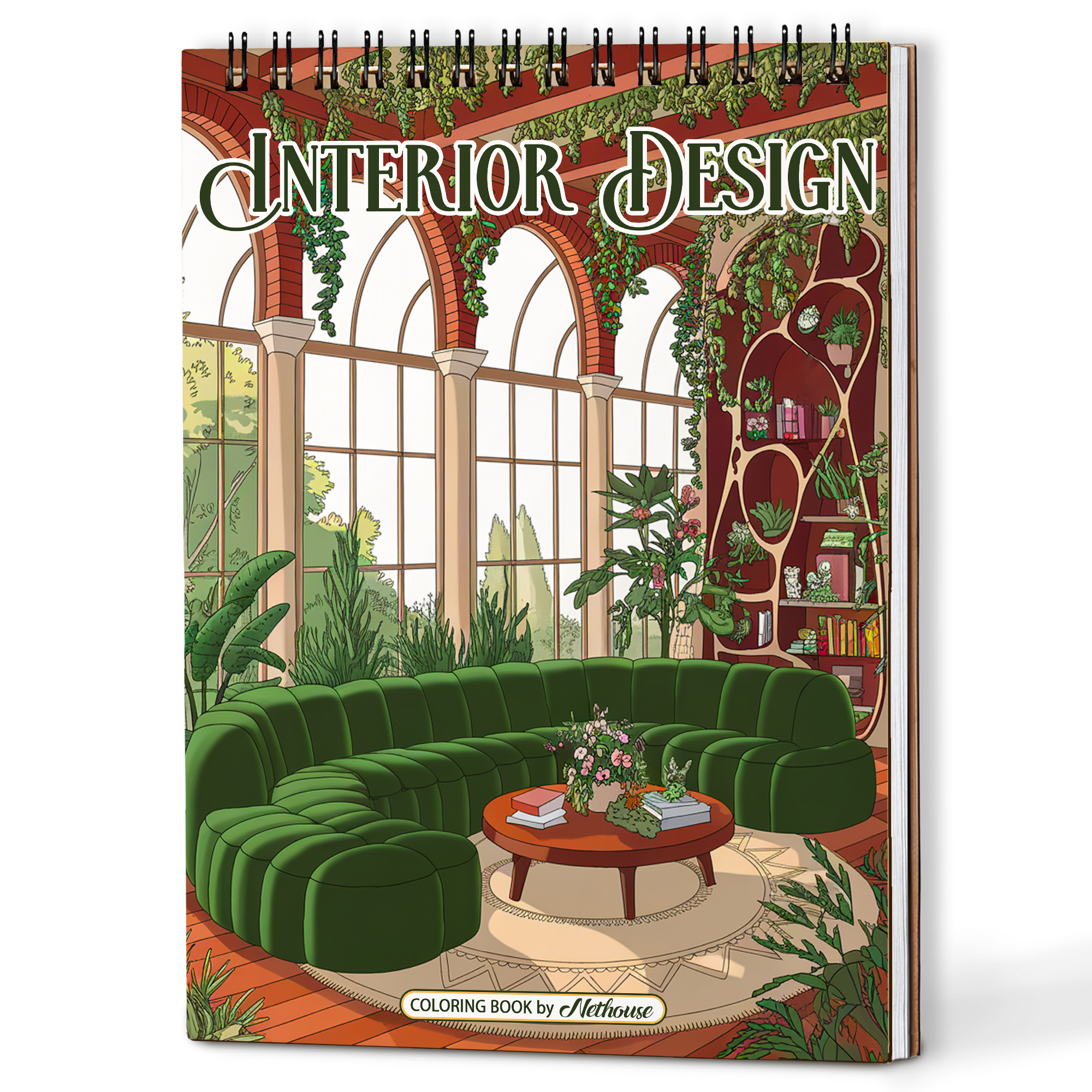 NETHOUSE Cozy Interior Design Coloring Book Spiral Bound for Adults,