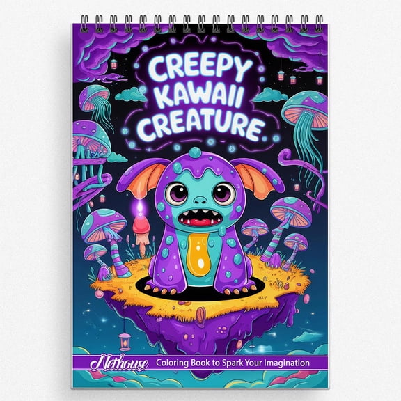NETHOUSE Creepy Kawaii Creature Coloring Book For Adults Relaxation & Stress Relief, 30 Coloring Pages of Adorable Yet Spooky Creatures, Whimsical Monsters, Cute Characters, and Dark Fantasy Art