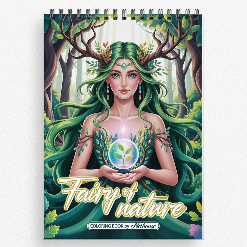 NETHOUSE Fairy Of Nature Coloring Book For Adults Relaxation & Stress Relief, 30 Coloring Pages of Forest Fairies, Nature Spirits, Enchanted Woodland Creatures, and Magical Garden Scenes