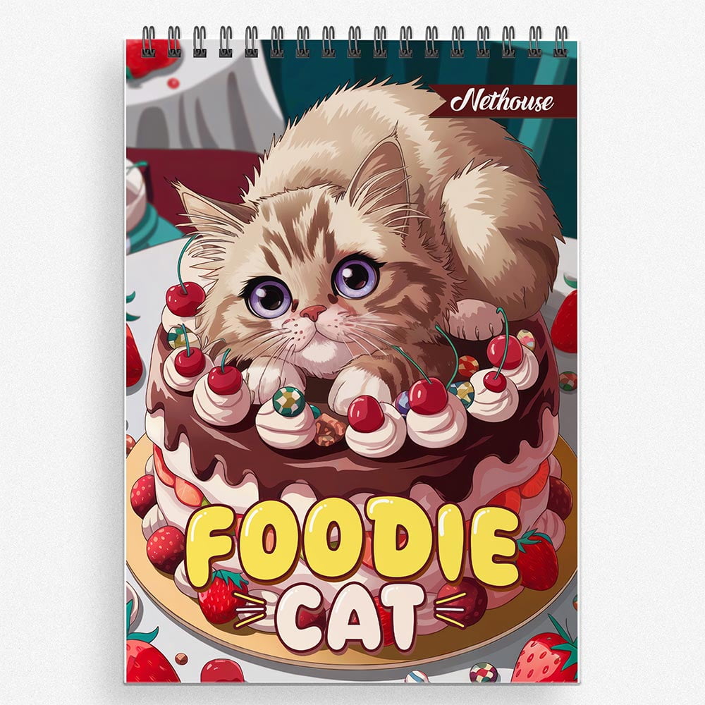NETHOUSE Foodie Cat Coloring Book For Adults Relaxation & Stress Relief, 30 Coloring Pages Featuring Adorable Cats Enjoying Food, Playful Kitchen Scenes, Tasty Dishes, and Whimsical Culinary Moments