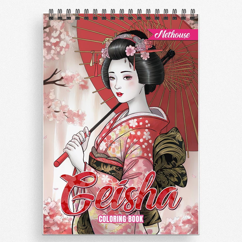 NETHOUSE Geisha Coloring Book For Adults Relaxation & Stress Relief, 30 Coloring Pages Featuring Elegant Geisha Portraits, Traditional Kimonos, Japanese Gardens, and Graceful Cultural Scenes