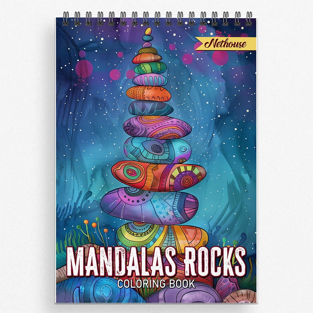 NETHOUSE Mandalas Rocks Coloring Book For Adults Relaxation & Stress Relief, 30 Coloring Pages Featuring Mandala Rocks, Intricate Stone Patterns, Calming Zen Designs, and Meditative Artworks