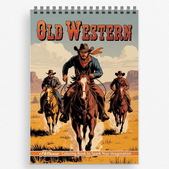 NETHOUSE Old Western Coloring Book For Adults Relaxation & Stress Relief, 30 Coloring Pages of Wild West Towns, Cowboy Adventures, Saloon Scenes, and Desert Landscapes