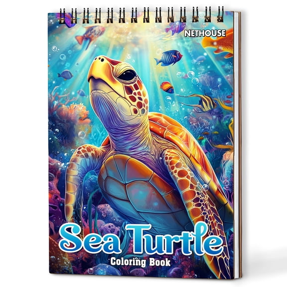NETHOUSE Sea Turtle Spiral Coloring Book for Adults Relaxation & Stress Relief, A5 Wooden Cover, 30 Coloring Pages of Graceful Sea Turtles, Ocean Life, Reef Wonders and Marine Wildlife Illustrations