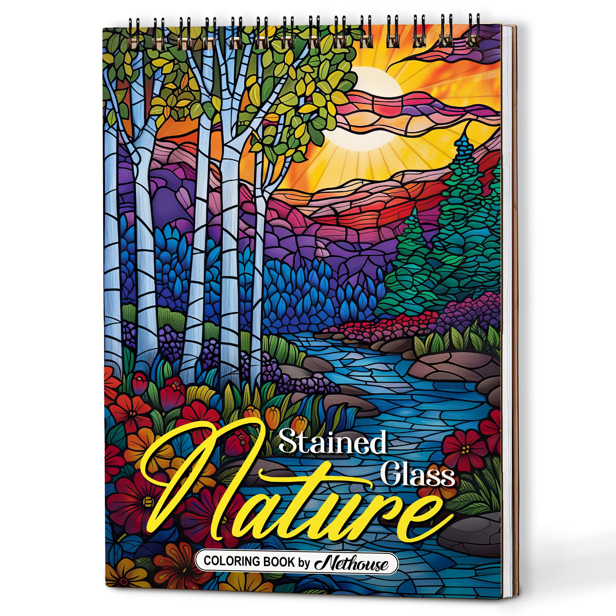 NETHOUSE Stained Glass Nature Spiral Coloring Book for Adults, A5 ...