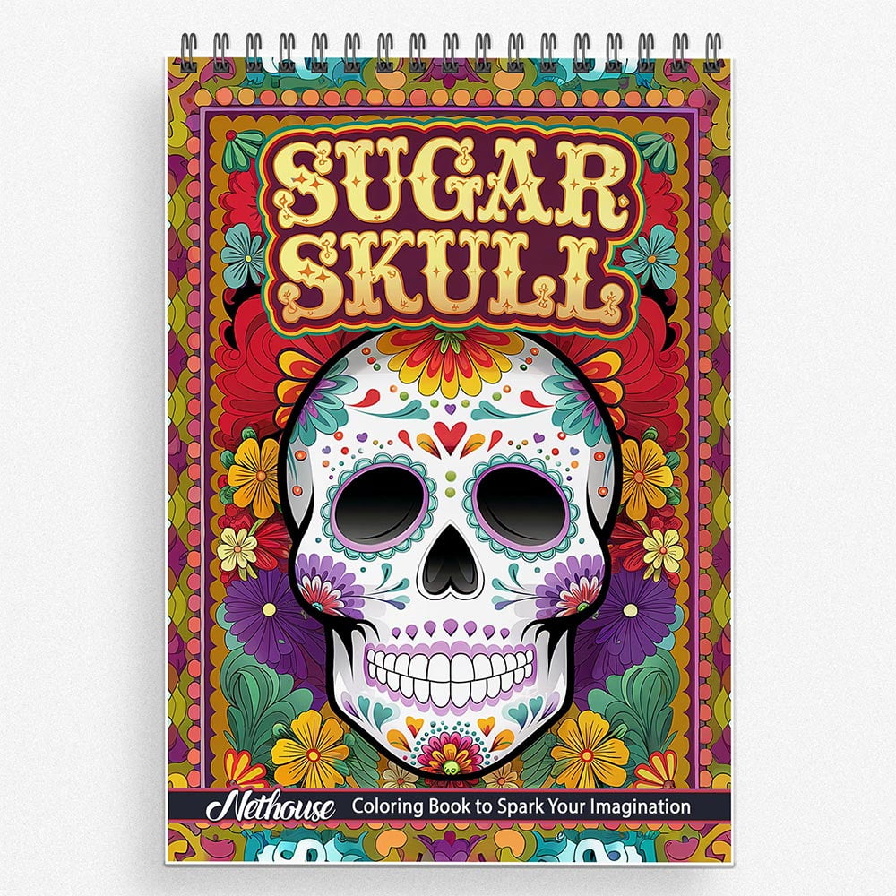 NETHOUSE Sugar Skull Coloring Book For Adults Relaxation & Stress Relief, 30 Coloring Pages of Sugar Skulls, Vibrant Day of the Dead Designs, Floral Patterns, and Festive Skull Art