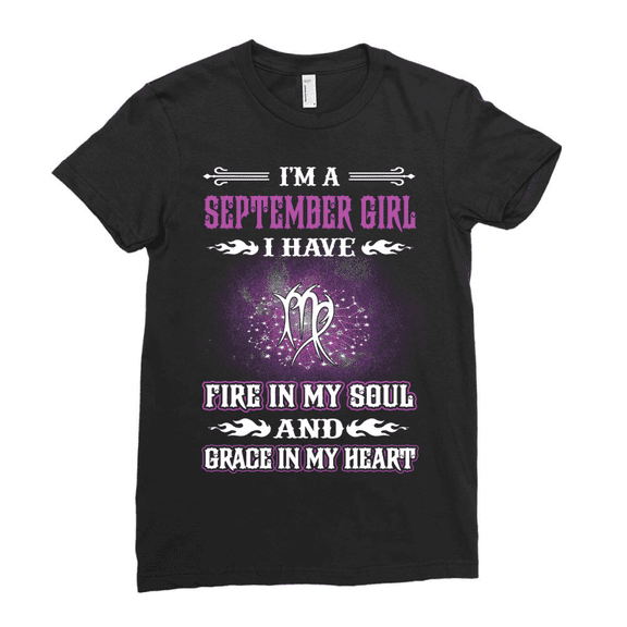 NETHOUSE Women's Birthday T-Shirt - September Girl with Fire in My Soul and Grace in My Heart - Virgo Symbol Graphic Tee - Cotton Blend - Sizes S to 5XL