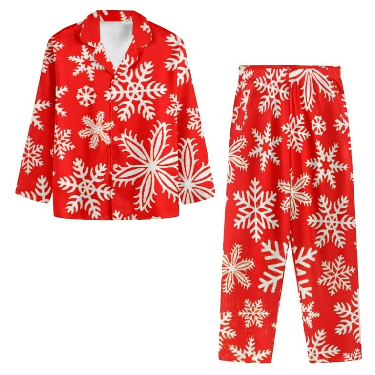 NETILGEN 2 Pack Christmas Snowflowers Long Sleeve Button Down Pj