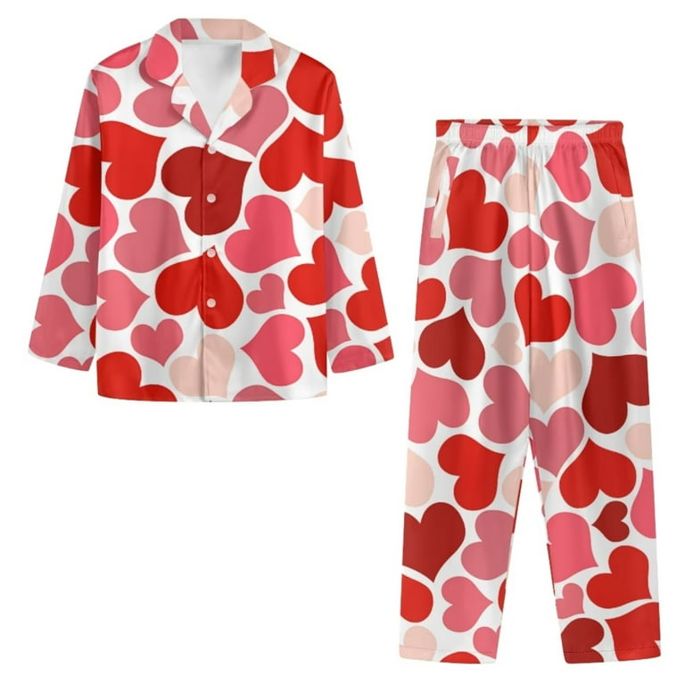 NETILGEN 2 Pack Heart Print Long Sleeve Button Up Pj Shirt Women