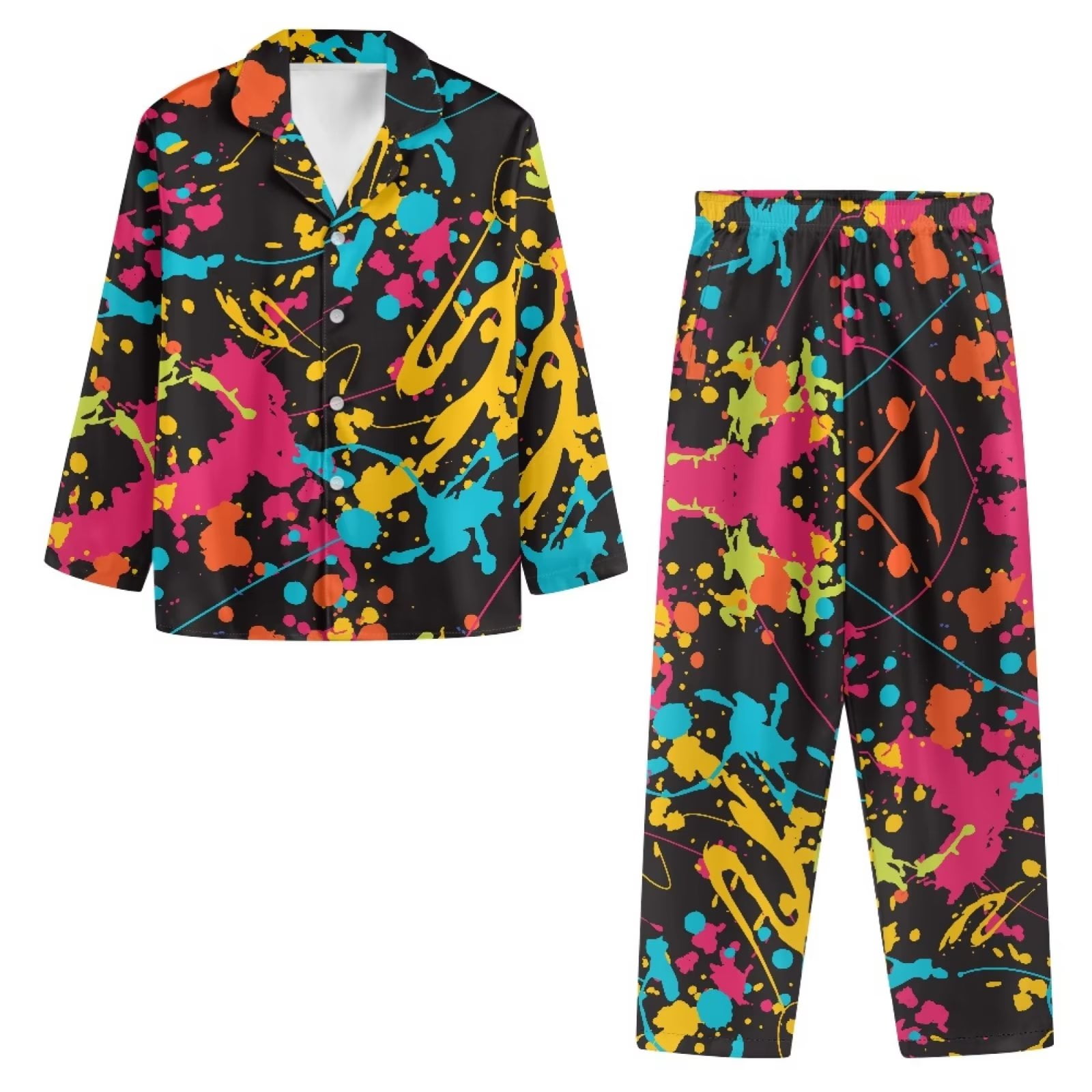 LUBOT Women's Button-Down Pajama Set - 100% Cotton Short Sleeve Top & Drawstring Shorts, Lemon Print, X-Large