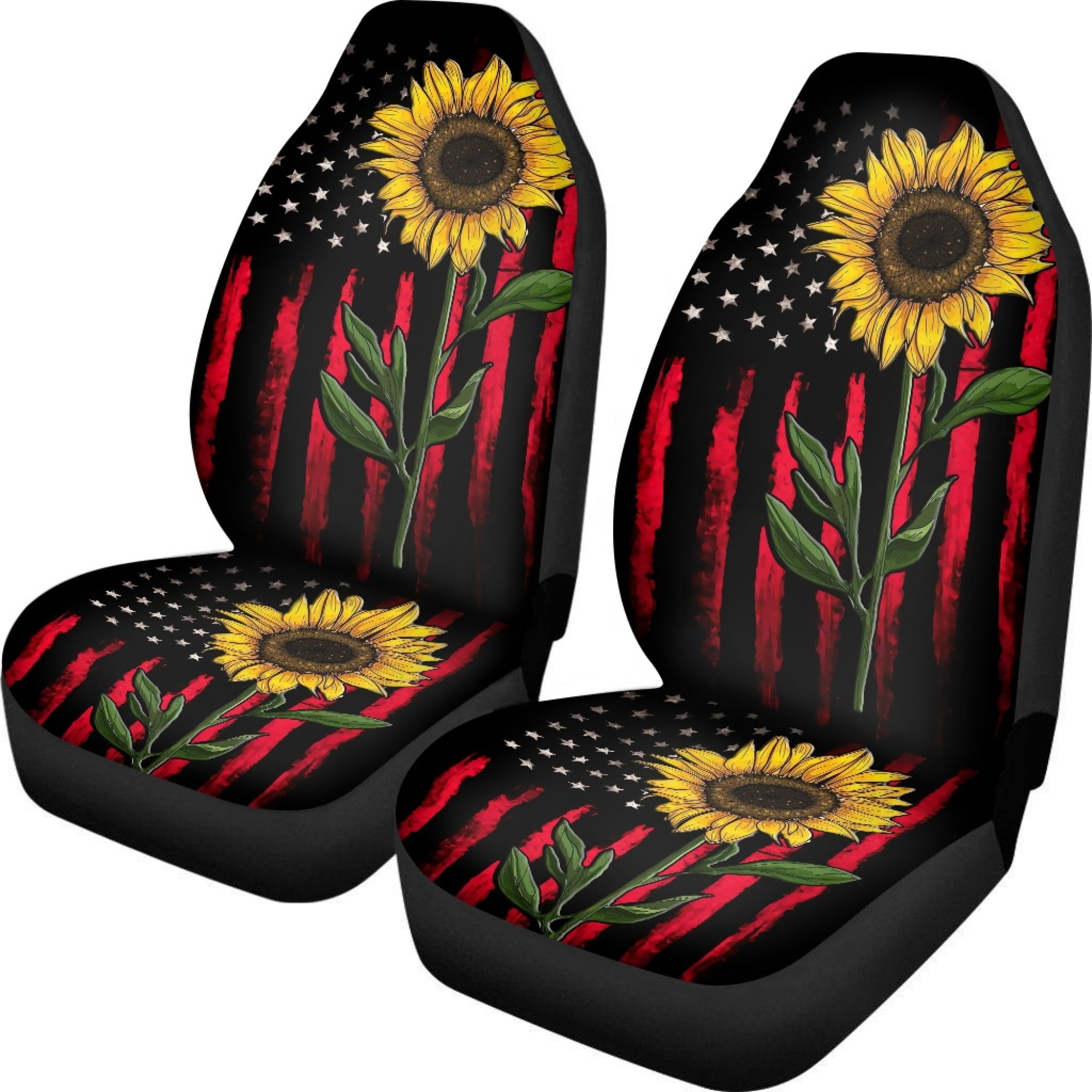 NETILGEN Abstract Sunflower American Flag Car Covers Set of 2 Pack