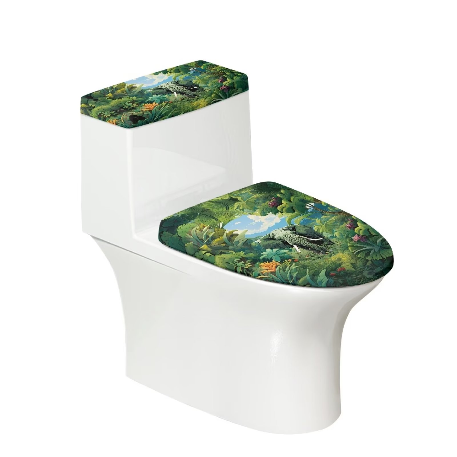 NETILGEN 2 Pieces Forest Elephant Pattern Stretchy Padded Toilet Lid