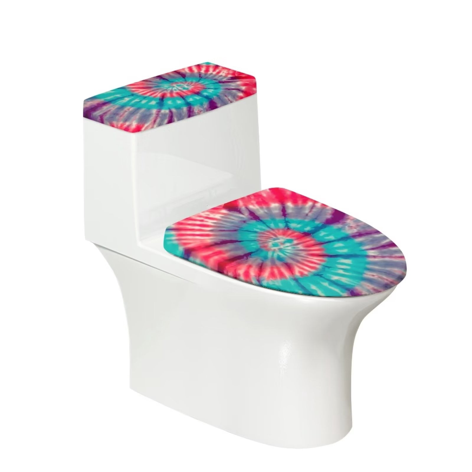 NETILGEN 2 Pieces Set Vortex Tie Dye Print Toilet Lid And Tank Cover Sets for Bathroom, Soft