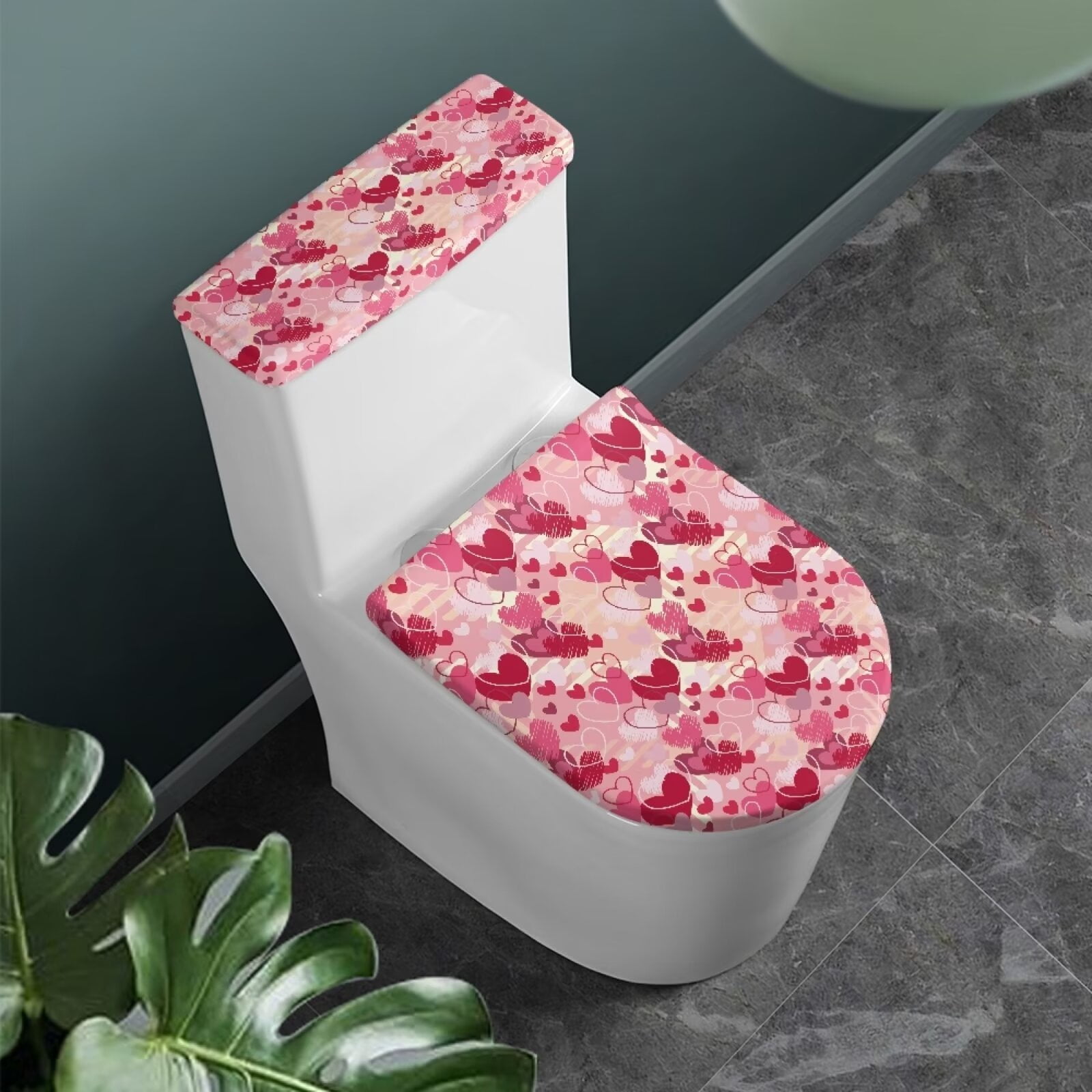 NETILGEN 2PCS Set Valentine's Day Heart Toilet Seat And Tank Cover Set