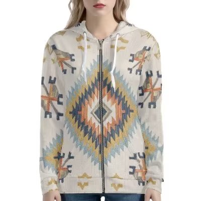 Striped aztec geometric multicolor zipper sweatshirt Clearance