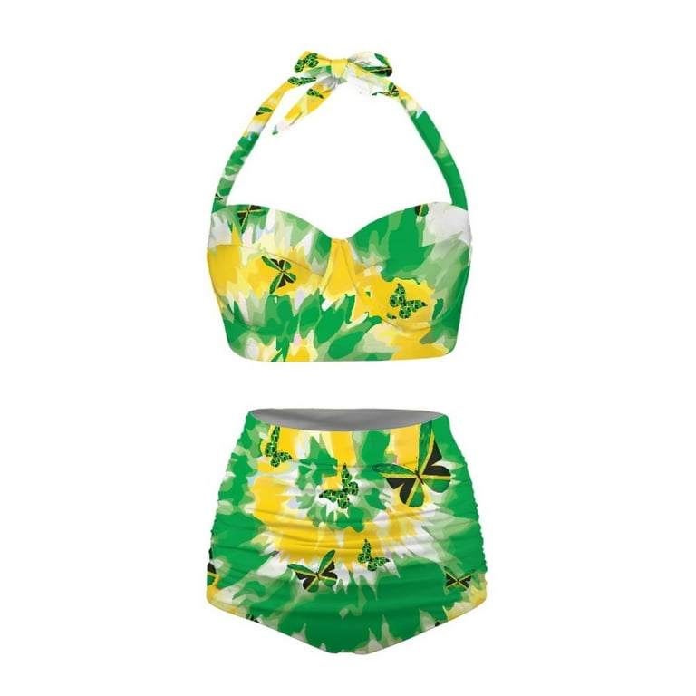 NETILGEN Abstract Jamaica Flag Butterfly Ladies Swimsuit Coverup
