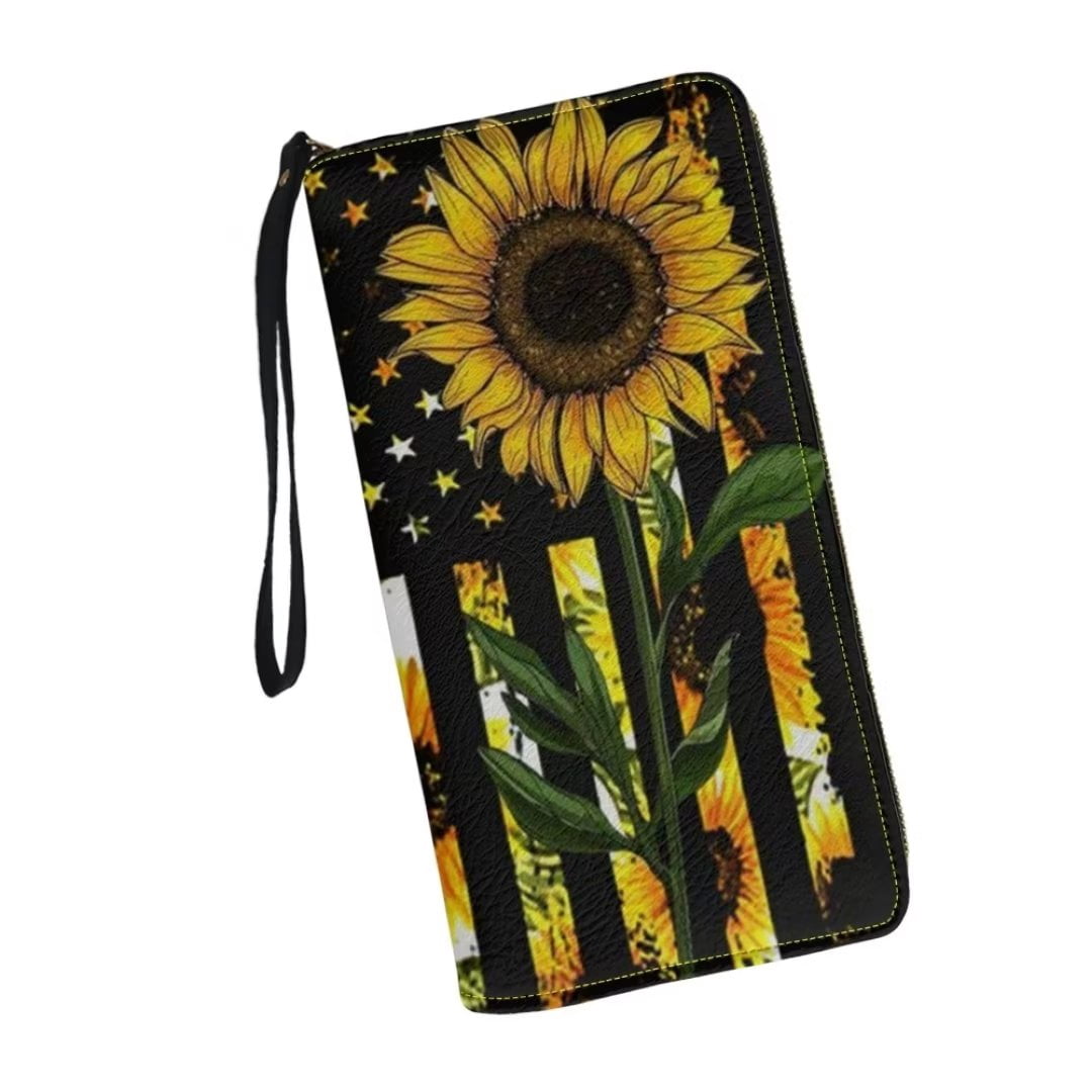NETILGEN American Sunflowers Double Zipper Wallet for Women Large