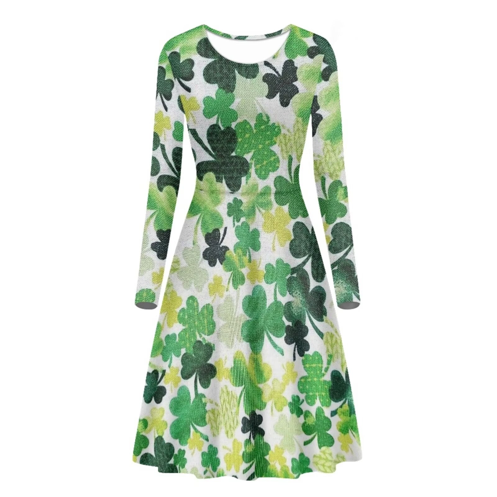 NETILGEN Black & Green Leaves Soft Women Casual Dresses Midi Length, A ...
