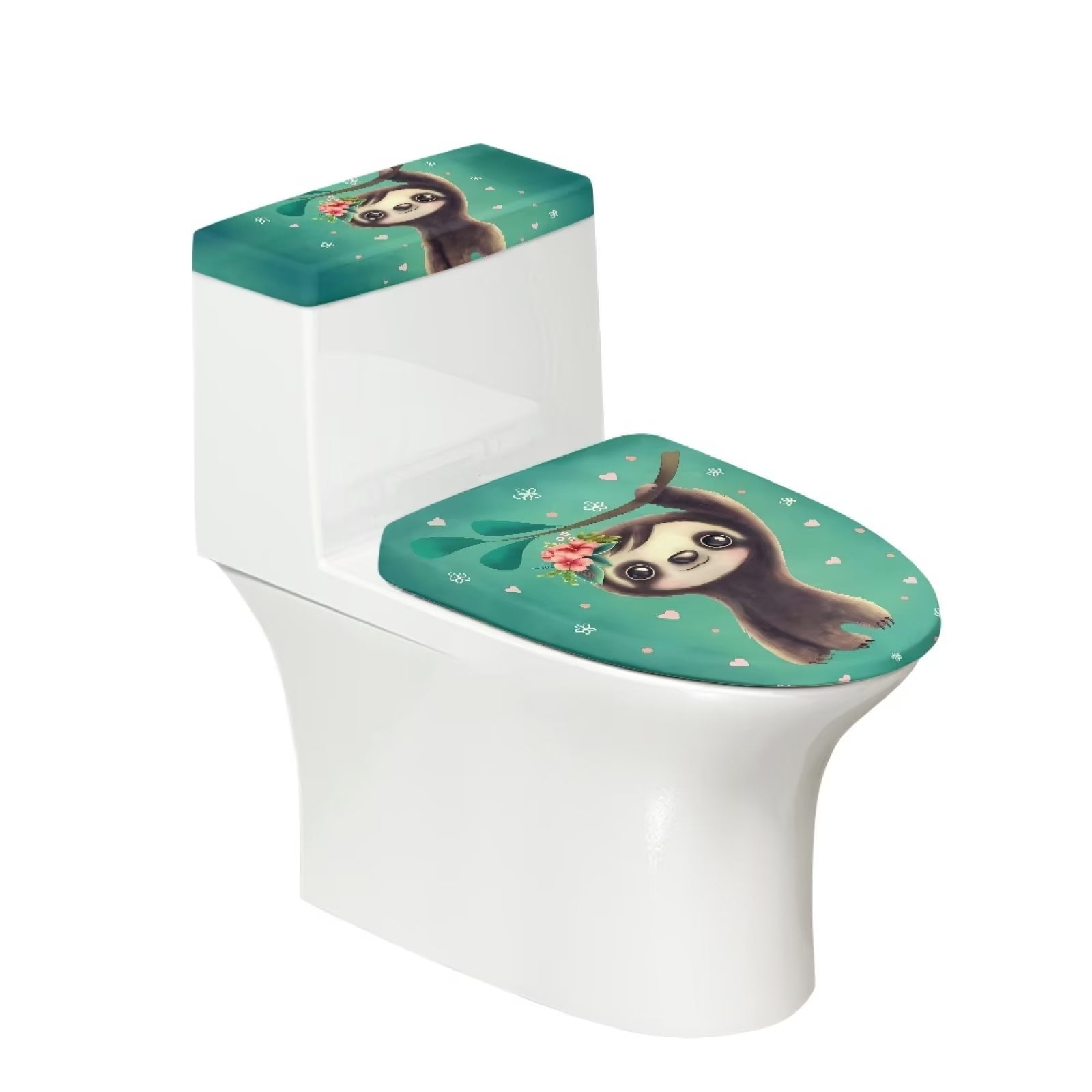 NETILGEN Cartoon Tree Sloth AntiFouling Toilet Tank Lid Cover Set, LongLasting Toilet Tank Top