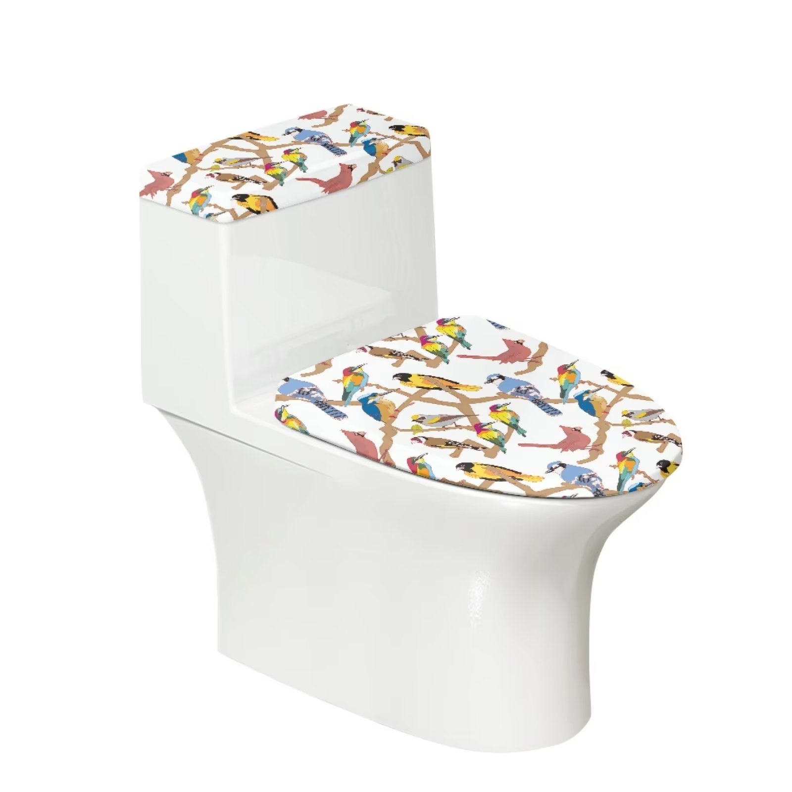 NETILGEN Colorful Birds Pattern DustResistant Toilet Tank Channel Pads