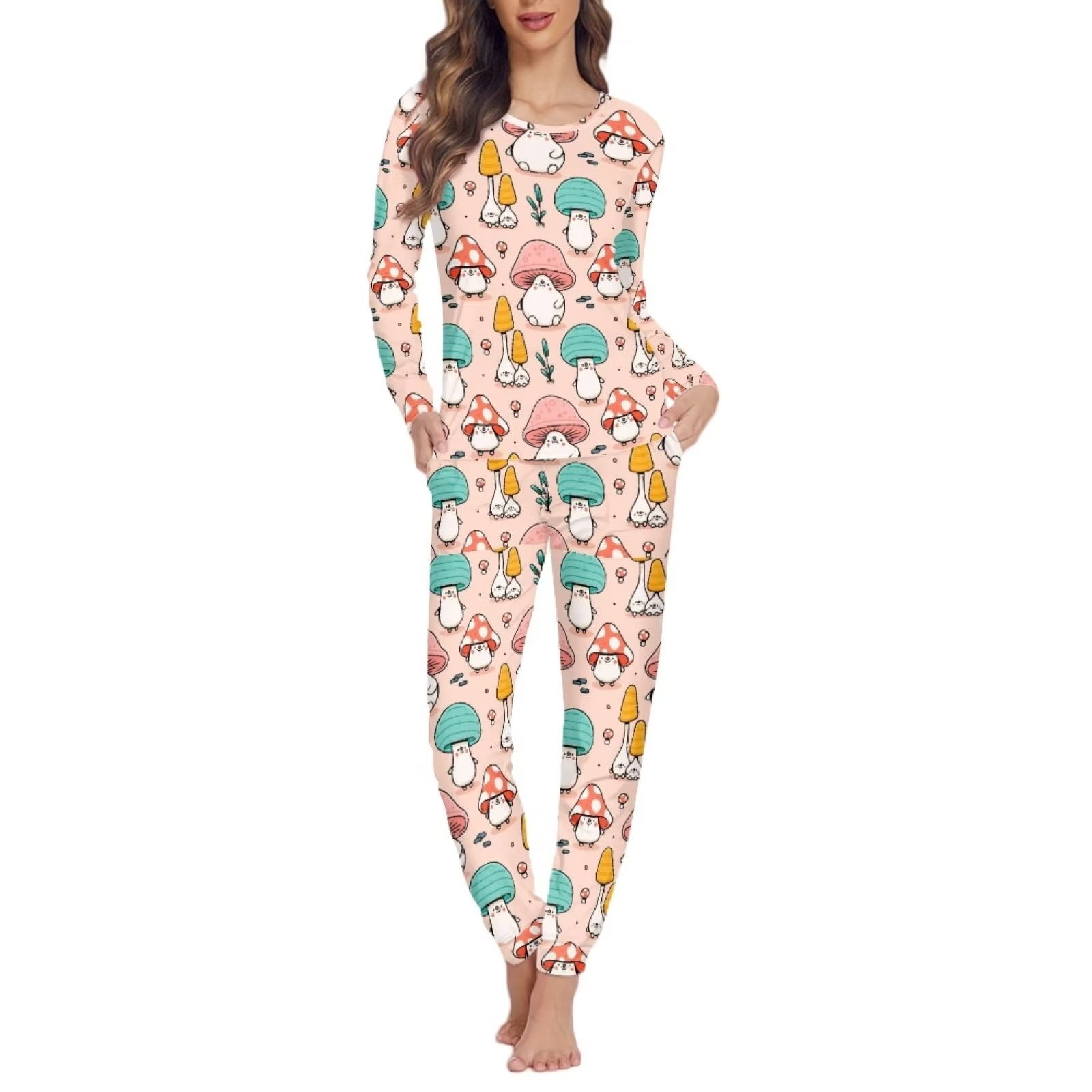 2PCS/Set Women Pajamas Cute Cartoon Long Sleeved Tops + Trousers Winter  Lady Sleepwear Home Wear