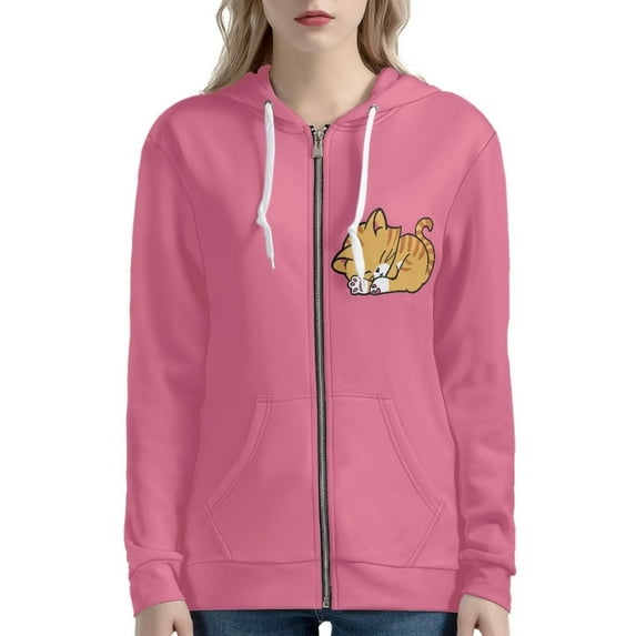 NETILGEN Cute Cat Pattern Womens Zippered Hoodies with Pockets & Drawstring Type, Breathable Hoodies for Women Pullover Graphic, Hoodies for Girls Recreation Jackets