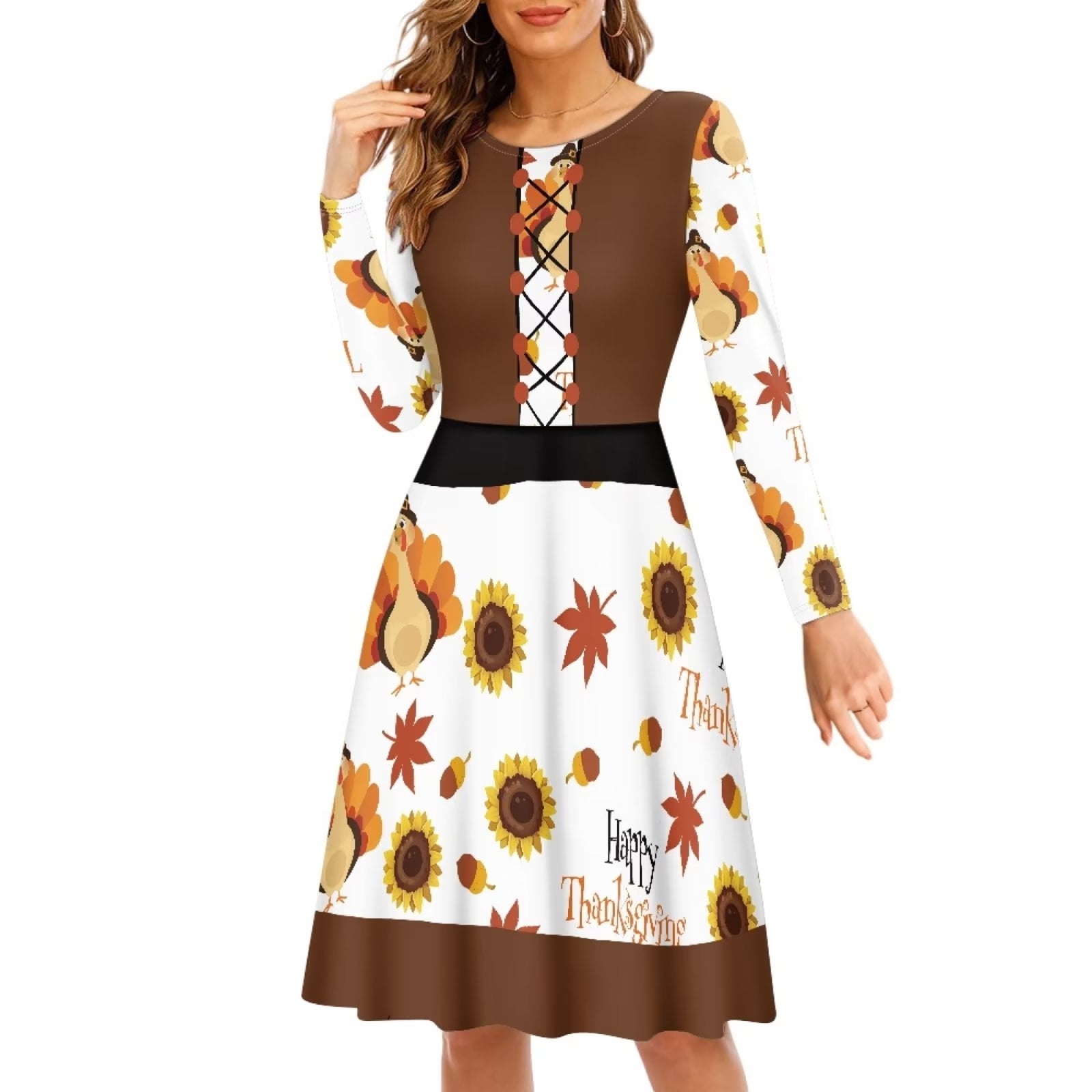 NETILGEN Fall Sunflowers & Thinksgiving Turkey Dresses Womens