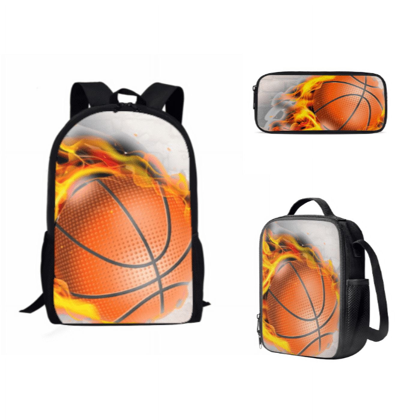 NETILGEN Water & Fire Football Design School Bags for Teen Girls 14-16  Picnic Lunch Box for Secondary School Pencil Case School Supplies of 3 Pack  Suit 