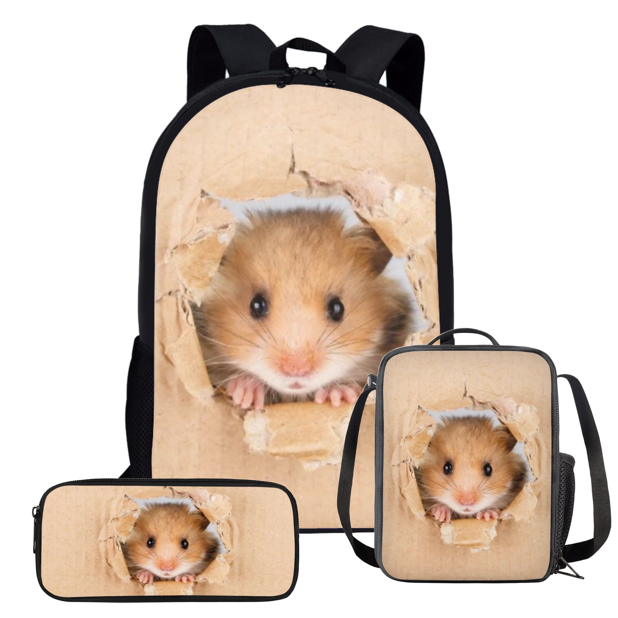 NETILGEN Funny Hamster Pattern School Backpack with Lunch Bag for