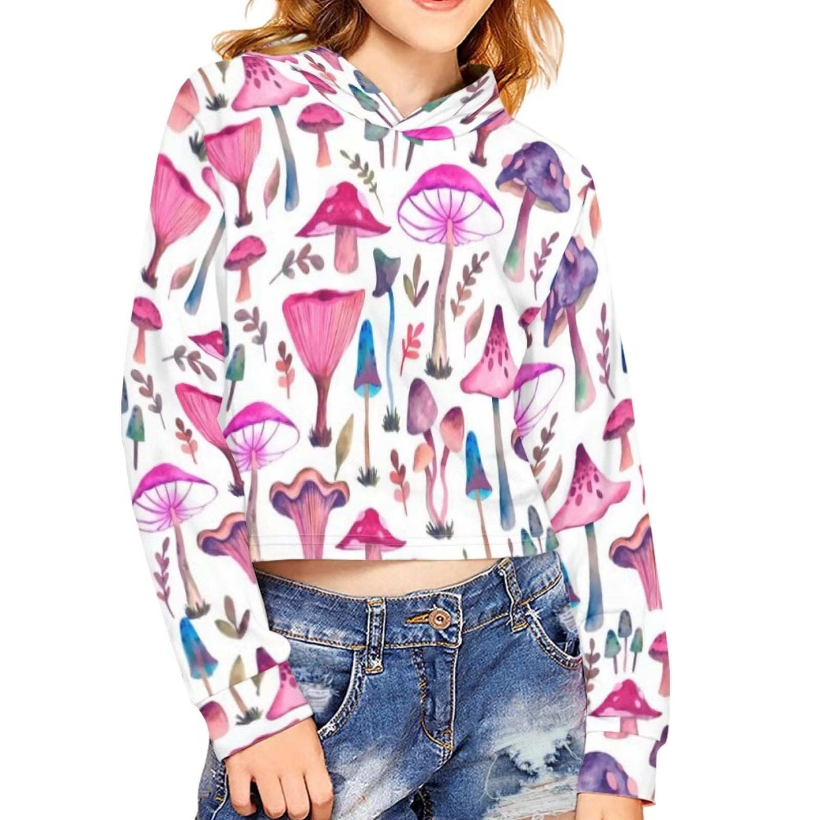 NETILGEN Cute Loves Cats Teen Girls Fashion Crop Top Hooded Jacket