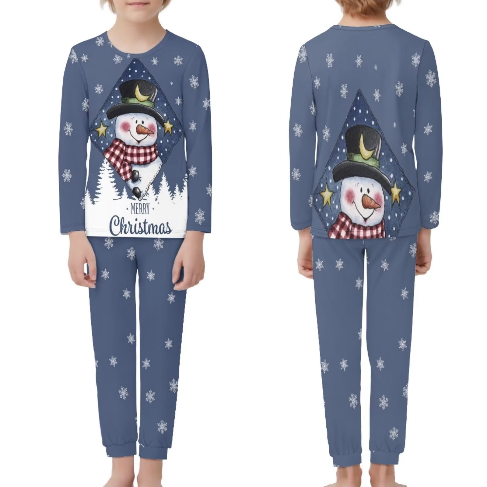 NETILGEN Merry Christmas Snowman ONeck Pajamas for Girls, Comfortable