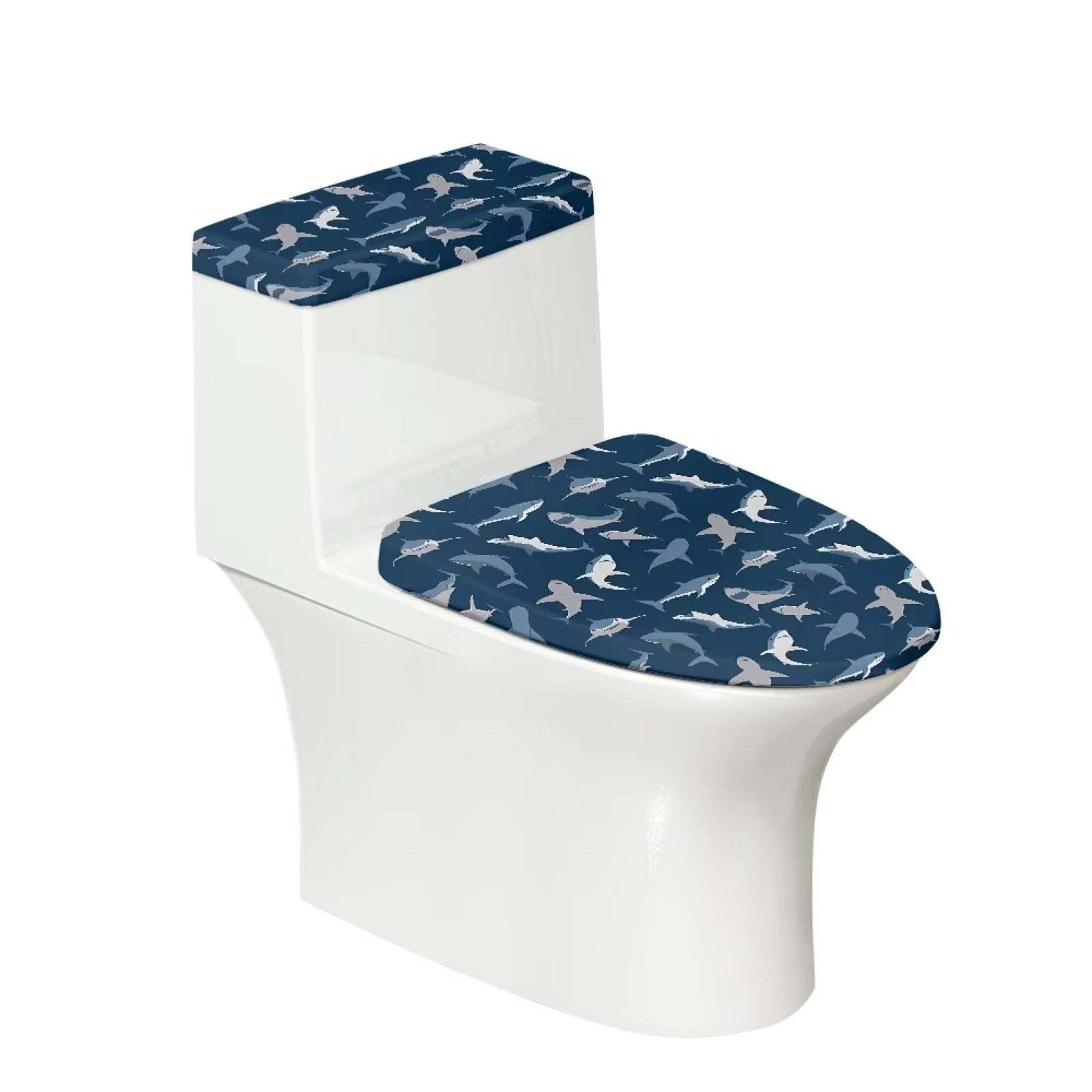NETILGEN Mini Sharks Print Toilet Seat And Tank Cover Set Home