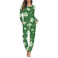 thumbnail image 1 of NETILGEN Notes Green Leaf Pattern Pjs for Women Summer, Crew Neck Women Pajama Set Long Sleeve, 2 Pack Snug-Fit Pajamas for Women Set Pants Fit Indoor Home Activities, 1 of 6