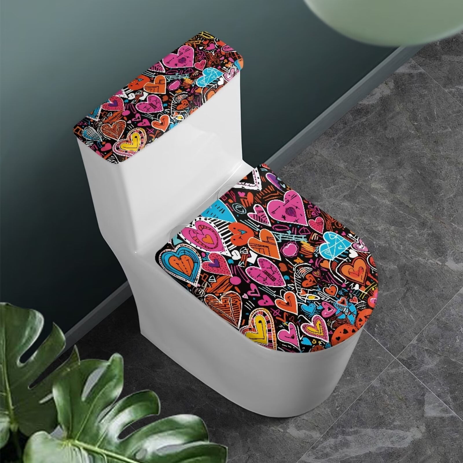 NETILGEN Paintings Heart Toilet Seat And Tank Cover Set Home Decoration, Valentine's Day Toilet