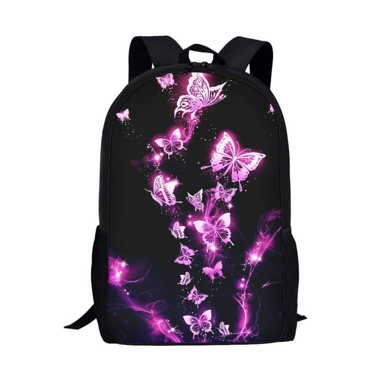 NETILGEN Pink Glowing Butterflies Design Novelty Backpack for Girls School Bag for Primary School Students Kindergarten Eastpack with 2 Sides Pockets