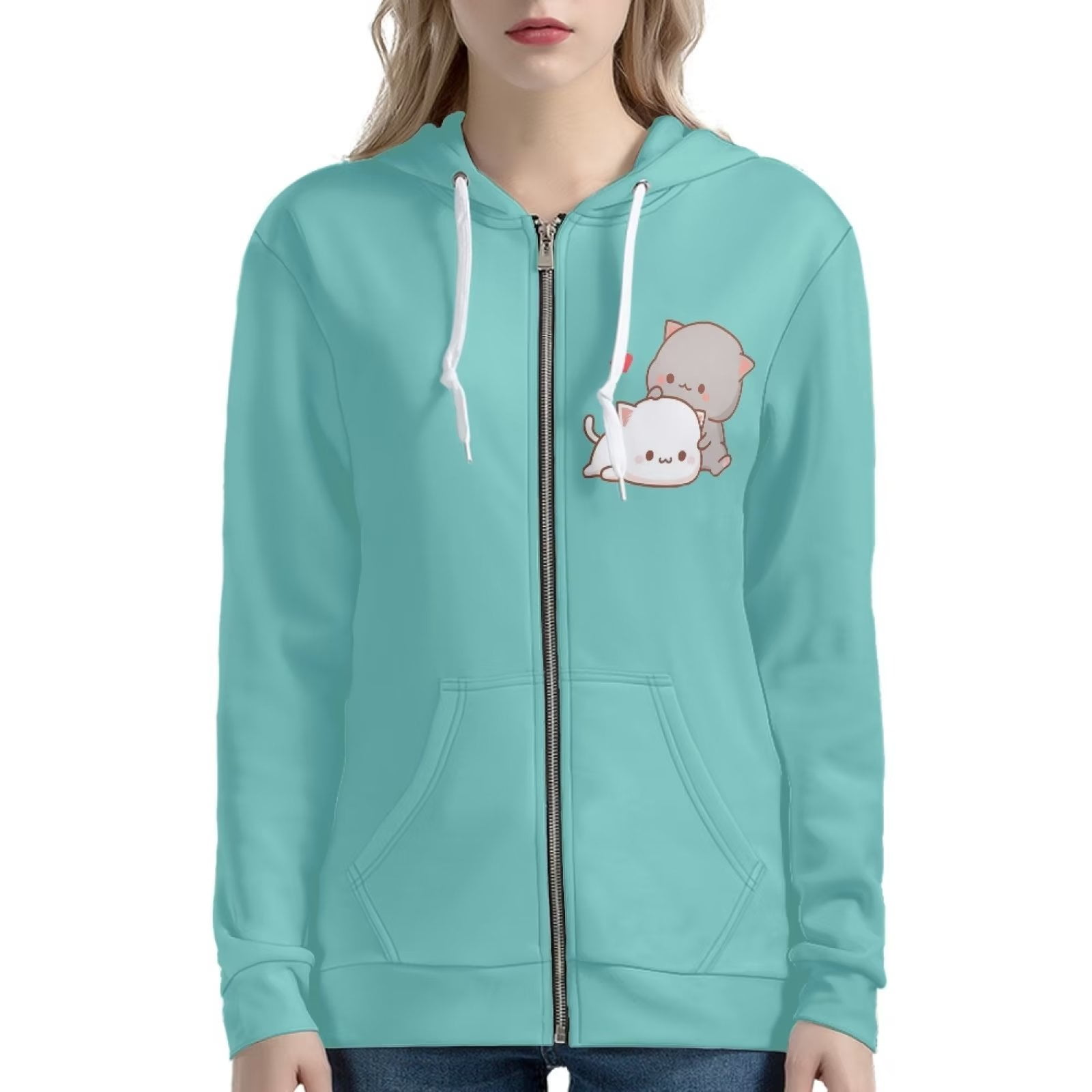 NETILGEN Playing Cat Cute Zip Up Hoodies for Women Y2K, Comfort