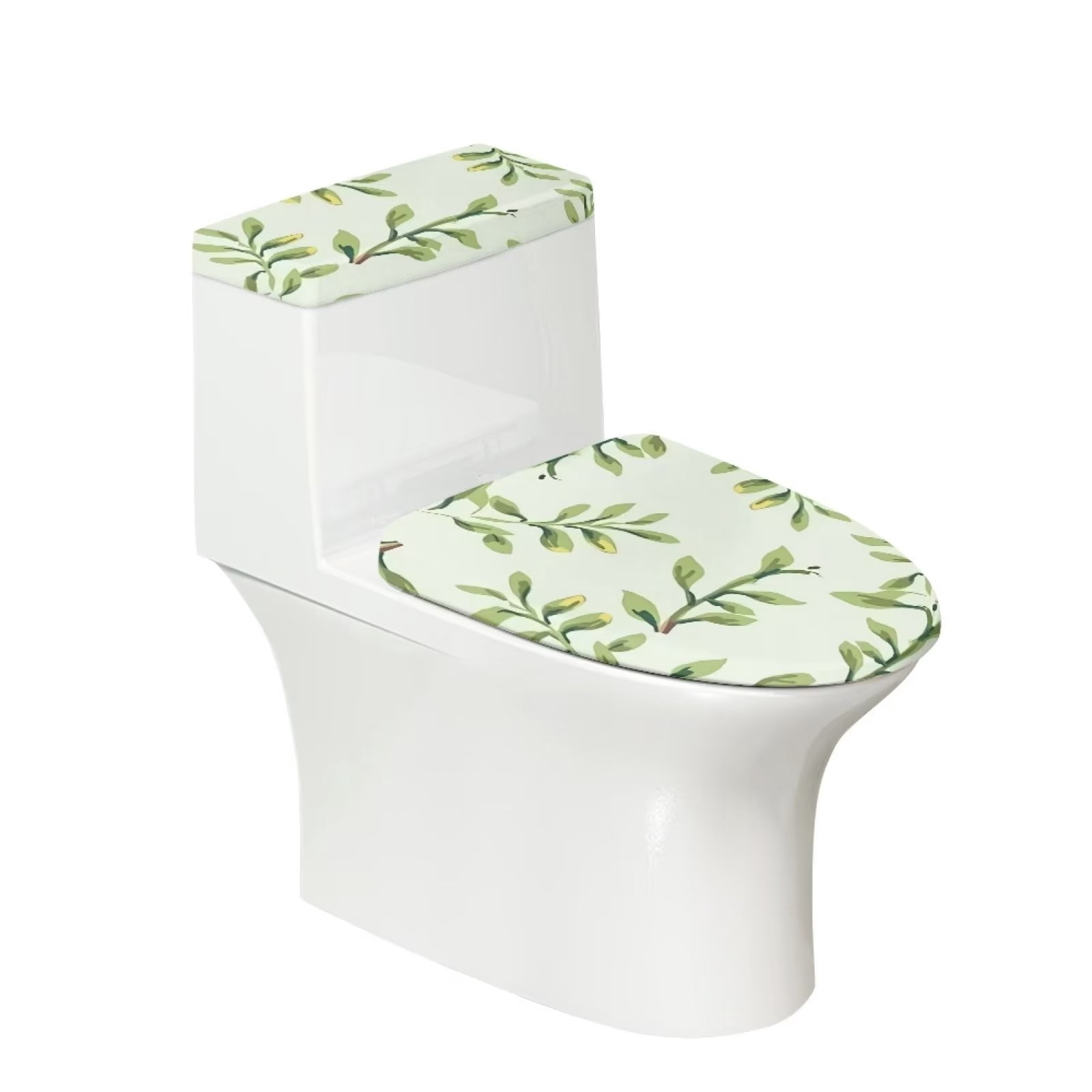 NETILGEN Toilet Lid Covers for Bathroom Round with Green Leaves Print, AntiFouling Top Flush