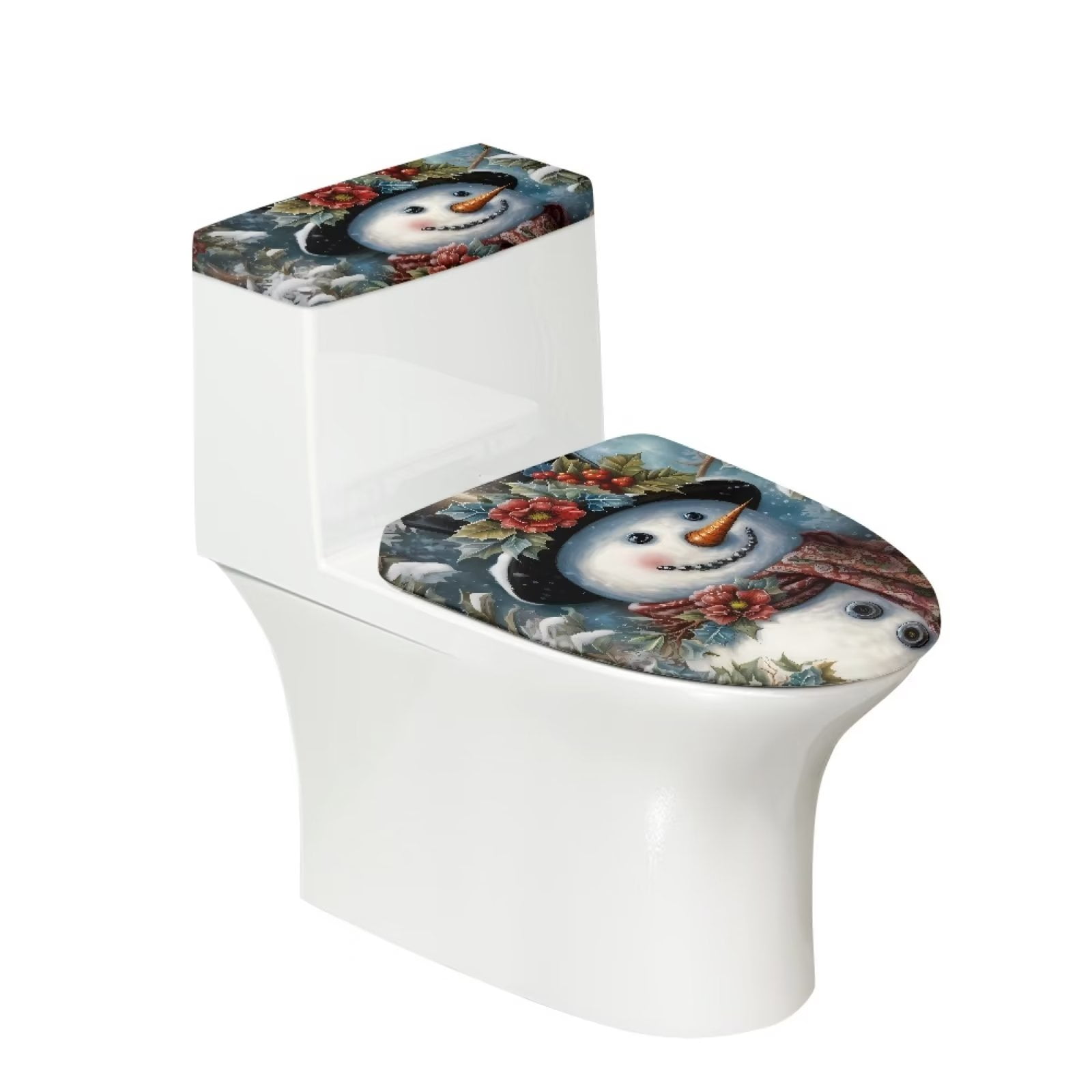 NETILGEN Toilet Lid Covers Funny Flowers Xmas Snowman, Washable Toilet
