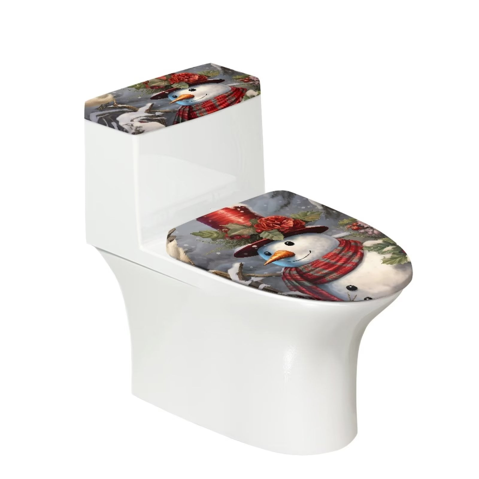 NETILGEN Toilet Seat Lid Cover Oval Flower Xmas Snowman + Stretchy Top