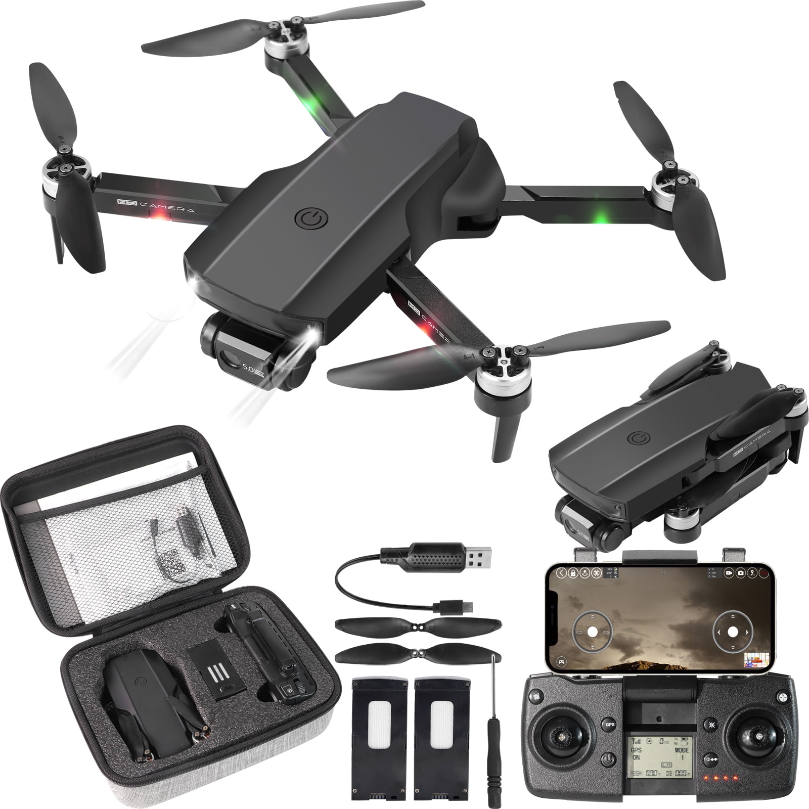 NETNEW 2x Cameras GPS Aerocraft Foldable Drone for Adults with 2x batteries 6K HD 1920P Cameras EIS Anti-Shake Quadcopter 5G WIFI FPV 30Mins Flight Time 120°FOV 50x Zoom Brushless Motor